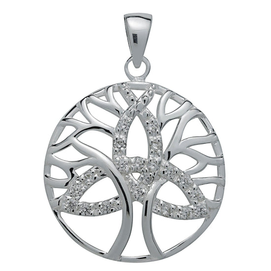 Brilliant Silver Trinity Tree of Life Pendant for Unity